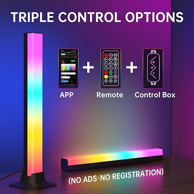 Smart RGB Light Bars for Gaming Desk & TV, 9.5" LED Monitor Backlight for PC Gaming, Ambient Lighting for TV Room (Fits up to 75"), Music Sync Color Changing TV Backlight, Bluetooth App Control