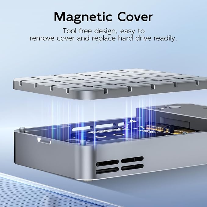 MAIWO Dual Bay RAID Enclosure for M.2 NVMe SATA SSD with Clone RAID 0 RAID 1, USB C 3.2 GEN2x2 20Gbps, M.2 SSD Cloner Duplicator with Cooling Fan, Dual Data Cables, 5V 3A Power Adapter, Aluminum