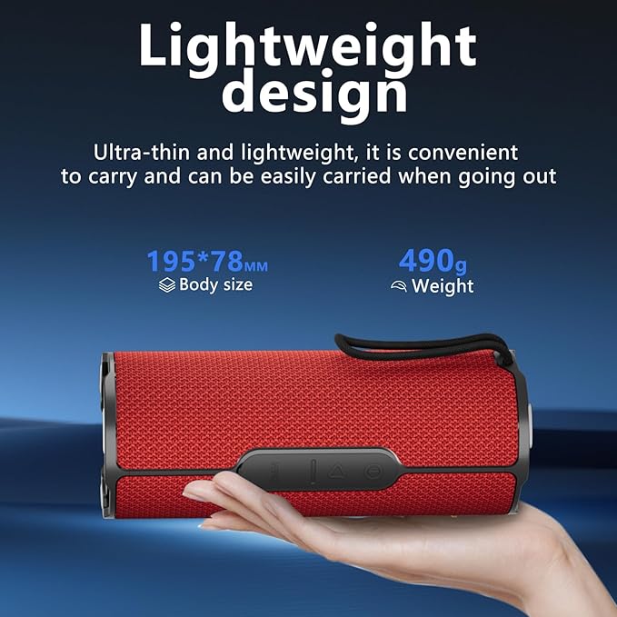 BYANDBY Bluetooth Speaker with IPX5 Waterproof 2 Portable, Long Playtime, Wireless Stereo Pairing, 12W Stereo Sound, BT 5.3, Bassup, Electronics for Home, Shower, Outdoors, Travel(Red)