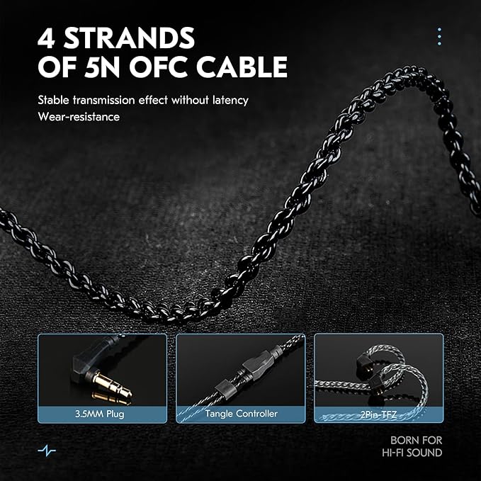 CCZ BC04 PRO in Ear Monitor Headphone, IEM for Gaming, Heavy Deep Bass Wired Earbuds in Ear Headphones,1BA 1DD Noise Cancelling Ear Buds with 5N OFC Cable for Singer Musician (Without mic, Silver)
