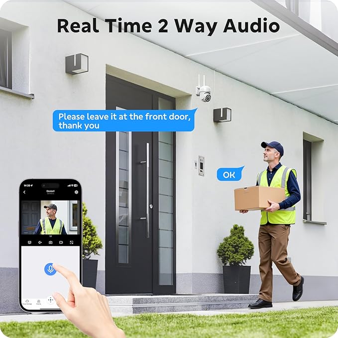 CAMCAMP Outdoor Security Camera Wireless Cameras for Home Security, 2K 360° View Pan/Tilt, Auto Human Tracking, 2.4G& 5G WiFi, Three Night Vision, Two-Way Talk, Indoor, IP66, Support SD Storage (1, W)