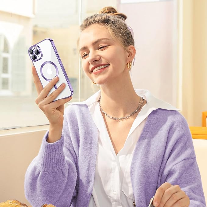 Hython Magnetic Clear for iPhone 11 Pro Max Case with Camera Lens Protector [Compatible with MagSafe] Plating Edge Slim Soft TPU Cover Protective Phone Case for iPhone 11 Pro Max 6.5", Light Purple