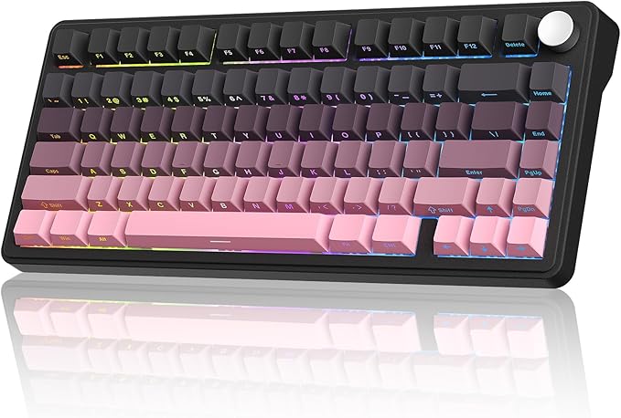 M75 Mechanical Keyboard,75% Gasket Hot Swappable,RGB Backlit,Side Printed PBT Keycaps,2.4Ghz/Bluetooth/USB-C Gaming Keyboards (Black and Pink)