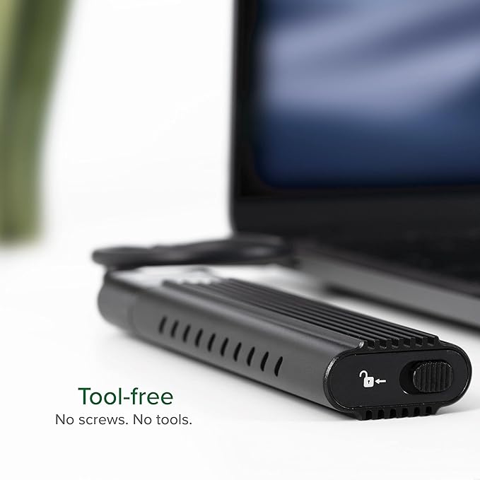 Plugable M.2 NVMe SSD Enclosure; Tool-Free & Driverless, USB 3 Type-C, Including Thunderbolt and USB4, at 10Gbps. for M.2 NVMe SSDs 2230 to 2280 PCIe Gen 3 and 4. USB Cables Included