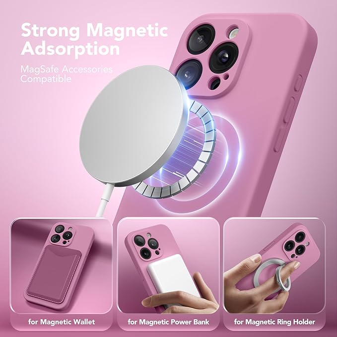 Magnetic for iPhone 15 Pro Max Case, Compatible with MagSafe, [Full Camera Protection][Screen Protector] Silicone Shockproof Protective Phone Case for iPhone 15 Pro Max 6.7", Blackcurrant