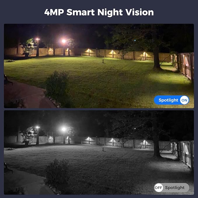 Hiseeu Solar Security Camera Outdoor, 4MP Wireless WiFi Camera, PTZ 360° View, PIR Motion Detection, Color Night Vision, IP66, 2-Way Audio, Compatible with Alexa (2PCS)