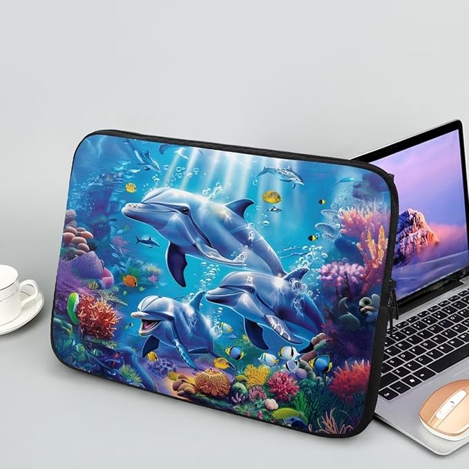 Dolphin Laptop Sleeve for Women Men 10 inch Laptop Accessories with Versatile Uses Lap Top Case Portable Computer Sleeve Laptop Pouch Ideal Gifts for Holidays Blue