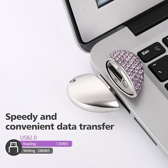 USB 2.0 Flash Drive,Cute Romantic Heart Shape USB Memory Stick,Thumb Drive for Photos, Music, Files Storage (Purple, 64, GB)