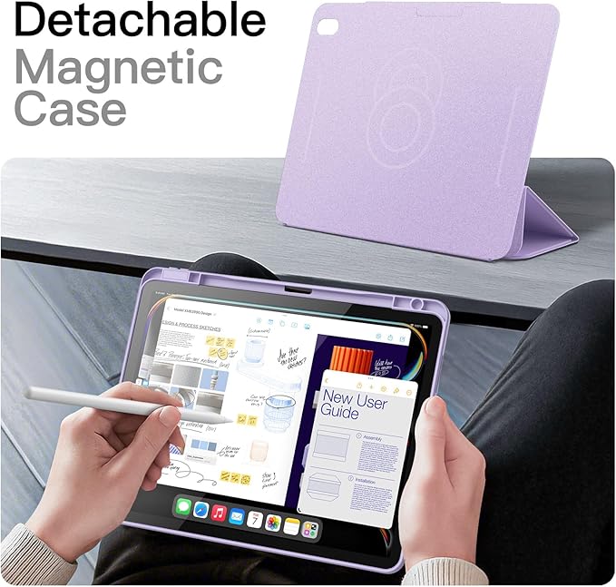 JETech Magnetic Detachable Case for iPad Air 13-Inch M4/M3/M2 (2026/2025/2024) with Pencil Holder, Removable Rotating Clear Cover, Portrait/Landscape Stand with Raised Screen View (Purple)