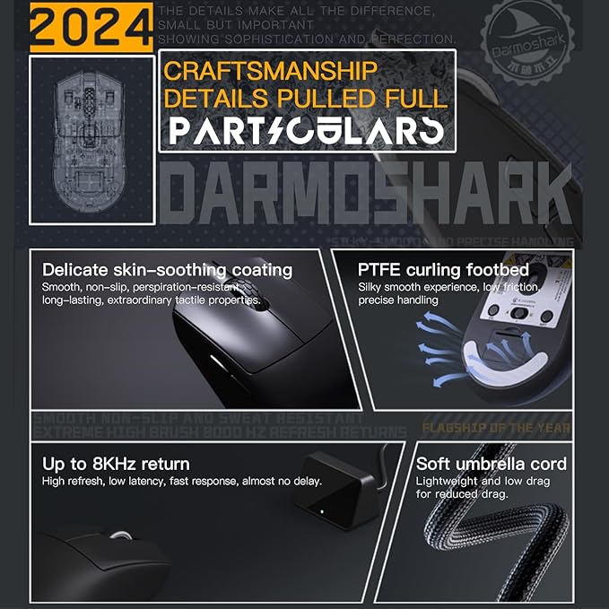 Darmoshark M3microPRO Mini Wireless Gaming Mouse,Tri-Mode 2.4G/USB-C/Bluetooth Mouse Up to 30000DPI,PAW3950 Optical Sensor Lightweight 43g,5 programmable Button,Computer Mouse for PC,Mac(Pink)