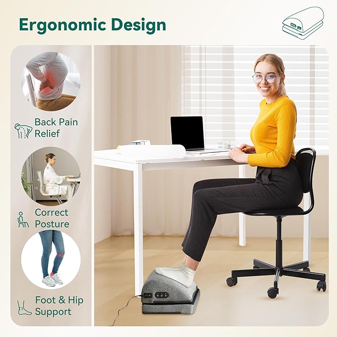 Snailax Heated Foot Rest Under Desk at Work, Ergonomic Desk Foot Stool with Heat and Vibration Massage, Adjustable Height, 2 Heat Levels Foot Warmer for Office Chair, Home Gaming