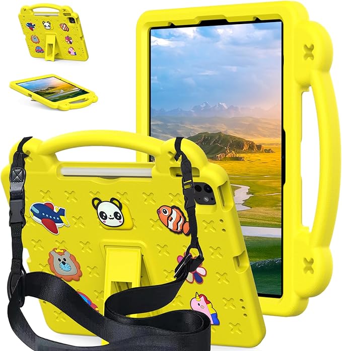 AKABEILA Compatible with Samsung Galaxy Tab A9 Plus X216B(2023) Tablet Case, Kids Friendly Universal Lightweight Shockproof Protective Case with Shoulder Strap & Stand Handle Yellow