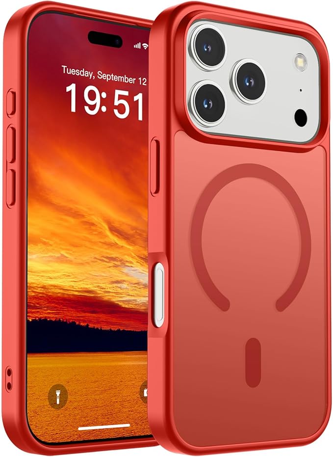 SUPFINE Magnetic for iPhone 17 Pro Case (Compatible with MagSafe)(Military Grade Drop Protection) Translucent Matte Shockproof with Anti-Fingerprint Phone Cover 2025,Red