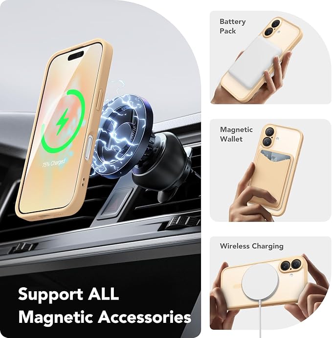 CAPRARO Magnetic Compatible with iPhone 16 Case, Upgraded [Full Camera Protection] [Compatible with MagSafe] Protective Translucent Matte Women Girl Phone Case Cover, Tangerine