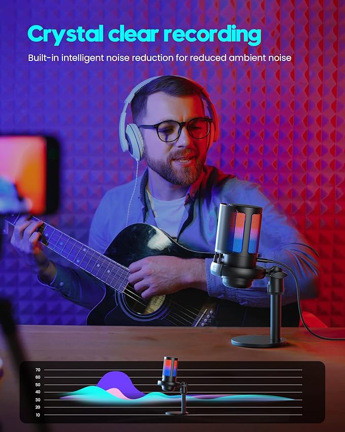 Gaming Microphone for PC: USB Mic for Podcasts Videos & Streaming - Condenser Mic with Quick Mute & Pop Filter - RGB Microphone Gift for Gamer boys - Compatible with PS4/5 & Computer & Laptop