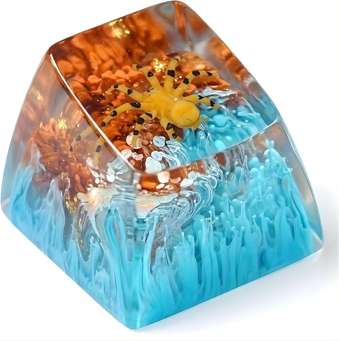 Tarantula Spider Artisan Keycap Blue and Brown Forest R1 SA Profile Custom Insects Keycaps 1U ESC Handmade Gaming Resin Key Cap Cherry MX Switch Compatible Mechanical Keyboard Spider Lover Gift