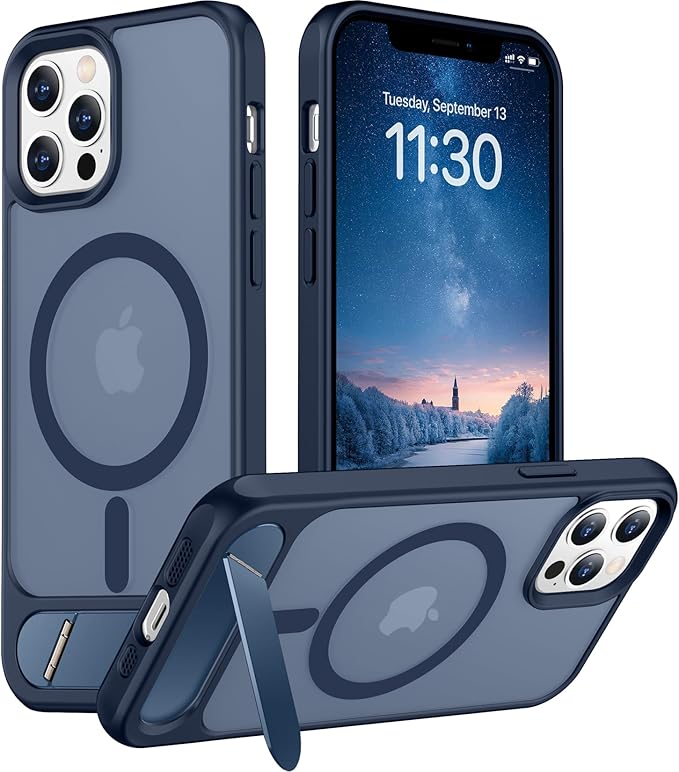 Magnetic Compatible with iPhone 12 Case & iPhone 12 Pro Case, [Built-in Invisible Kickstand][Compatible with MagSafe][Military Grade Shockproof] Slim Translucent Matte Phone Case 6.1"