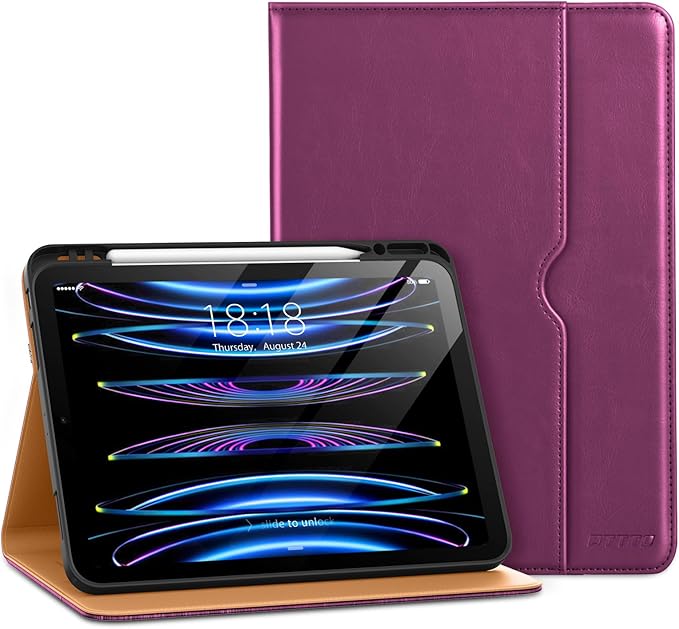 DTTO iPad Pro 12.9 6th / 5th / 4th / 3rd Generation Case 2022/2021/2020/2018,Premium Leather Folio Stand Cover with Built-in Apple Pencil Holder -Auto Wake/Sleep and Multi Viewing Angles,Purple