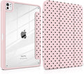 Case for iPad Pro 11 Inch (M5 2025 M4 2024) – [Built-in Pencil Holder], Shockproof & Stylish, Clear Hard Back + Soft TPU Edge, Magnetic Trifold Stand, Auto Wake/Sleep, Pink Polka dot