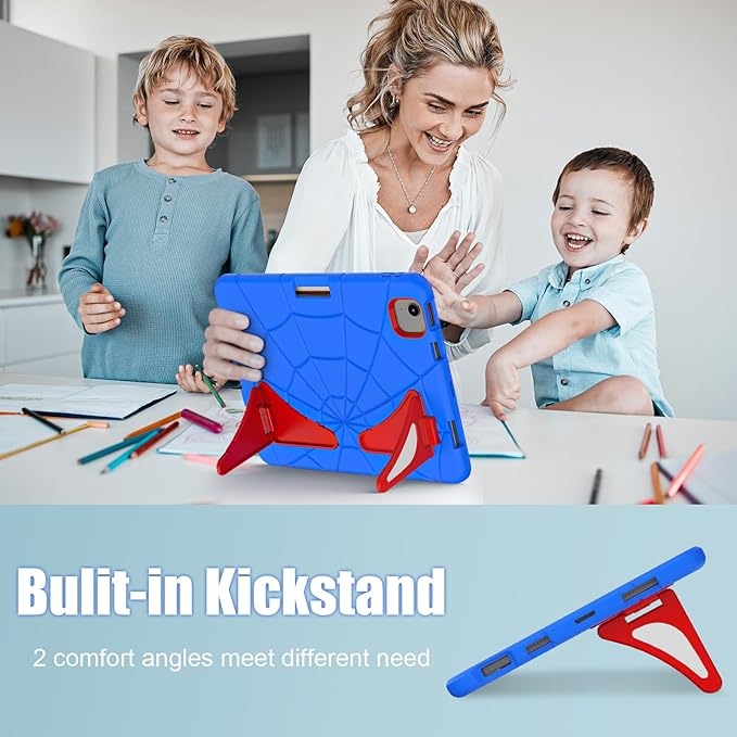 AKABEILA Compatible with Apple iPad Air 11(2026) M4/iPad Air 11(2024)/iPad Air 11(2025) M3 11 inch Tablet Case，Lightweight Protective Cover with Kickstand for Kids Children Boys Babies Blue Red