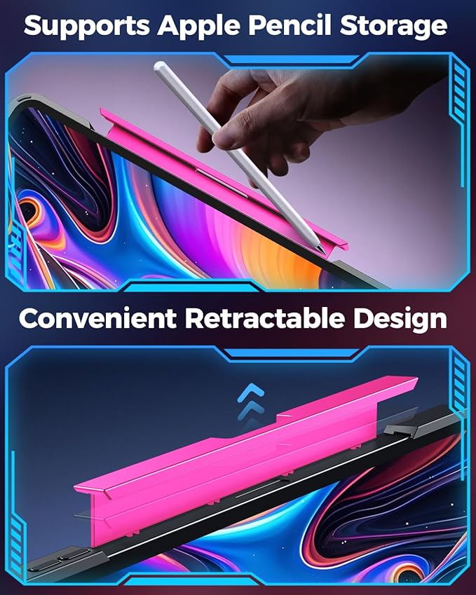TSQQST Clear Wireless Keyboard Case for iPad Pro 13 Inch M5/M4 2025/2024 with Pencil Holder & Multi-Touch Trackpad, Visible PCB High-Tech Style, 3-Brightness & 7-Color Backlight, 360 Rotatable, Pink