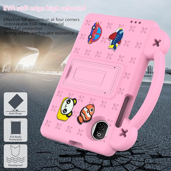 AKABEILA Compatible with Honor Pad X7 8.7 inch 2025 Tablet Case, Kids Friendly Universal Lightweight Shockproof Protective Case with Shoulder Strap & Stand Handle Pink