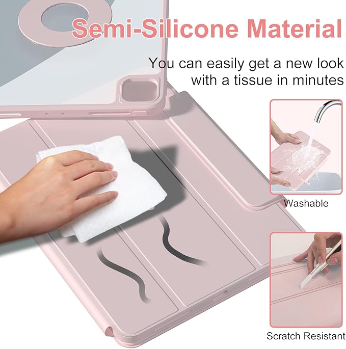 ZENLU iPad Pro 11" M4 M5 Case with Removable Magnetic Folio Cover, Premium PU Leather, Multiple Angles Stand, Pencil Slot Charging Support, Full Protective Case for iPad Pro 11" 2025 2024 (Pink)