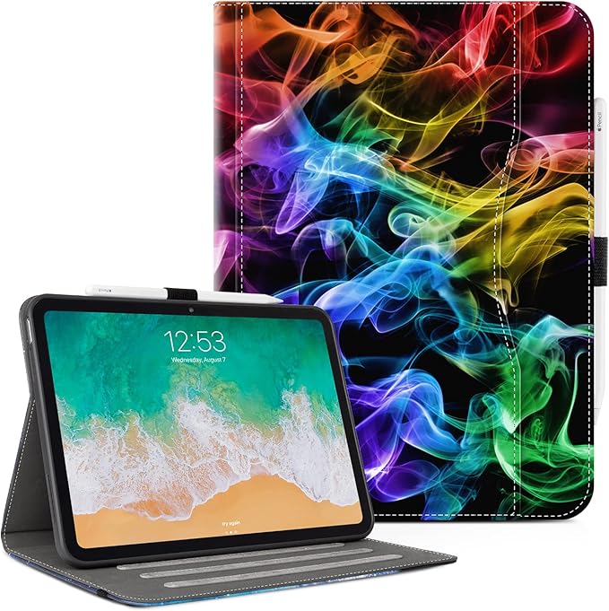 Vimorco Case for iPad (A16) 11th Generation 2025, for iPad 11th/10th Generation Case, Faux Leather Protective Adjustable Cover, Auto Sleep/Wake, Card Pocket with Pencil Holder, Colorful Smoke