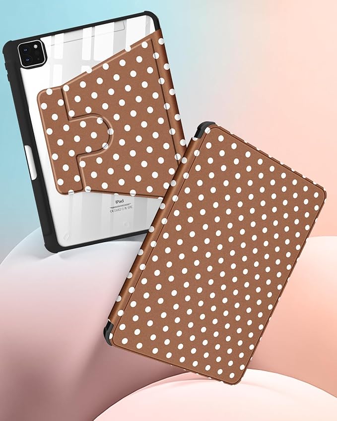 Uppuppy for iPad Air 13 inch Case(Air M4 2026/M3 2025/M2 2024), for iPad Pro 12.9 Case(6th/5th/4th/3rd/2nd/1st Gen) - 360 Rotating Smart Folio Cover with Pencil Holder for Women Girls, Brown Polka