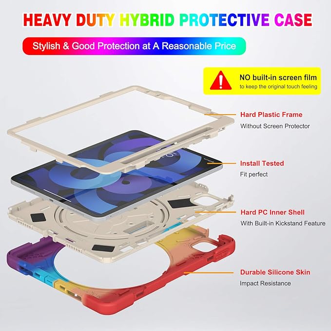 BATYUE Case for iPad Air 11-inch M4 (2026)/ M3 (2025) / M2 (2024), iPad Air 5th/4th 10.9 inch(2022/2020), iPad Pro 11" 4th/3rd/2nd/1st Gen Case (2022/2021/2020/2018), with Pencil Holder+Shoulder Strap