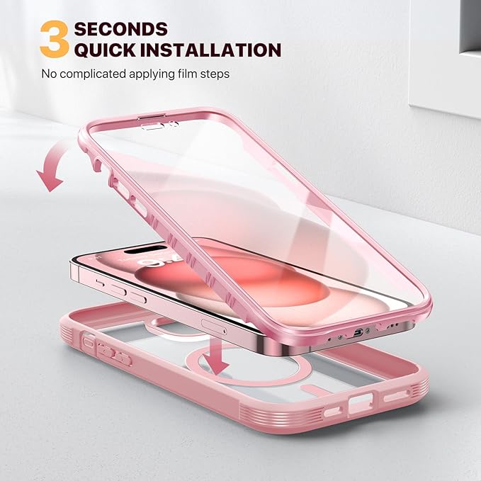 Diaclara Magnetic Designed for iPhone 15 Case, Compatible with MagSafe Built-in Touch Sensitive Anti-Scratch Screen Protector, with Camera Lens Protector for iPhone 15 6.1" (Fantasy Pink)