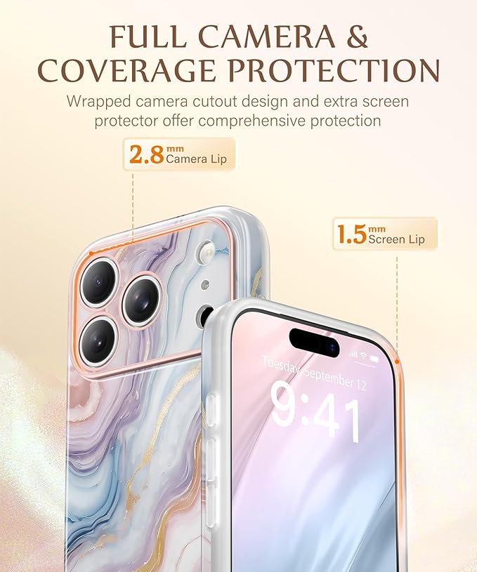 GVIEWIN for iPhone 17 Pro Case Compatible with MagSafe, [Full Camera Protection][Military-Grade Protection] Shockproof Protective Slim Magnetic Marble Phone Case for 17 Pro 6.3", Swirls/Colorful