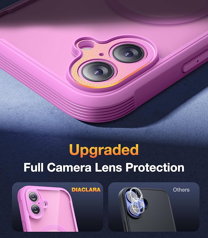 Diaclara Magnetic Designed for iPhone 16 Case, Compatible with MagSafe Built-in Touch Sensitive Anti-Scratch Screen Protector, Upgraded [Full Camera Protection] for iPhone 16 6.1" (Pink)