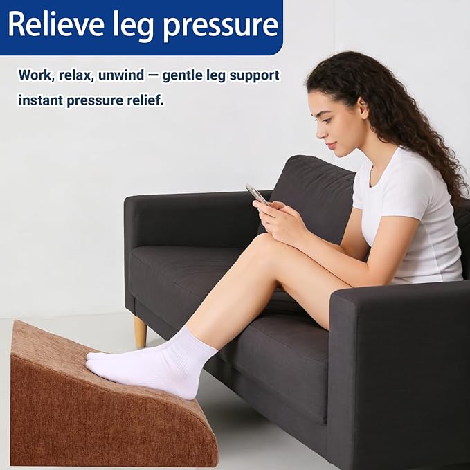 Foot Rest for Under Desk at Work, Ergonomic Under Desk Footrest with Washable Cover for Office, Home & Gaming Leg Elevation Pillow Brown