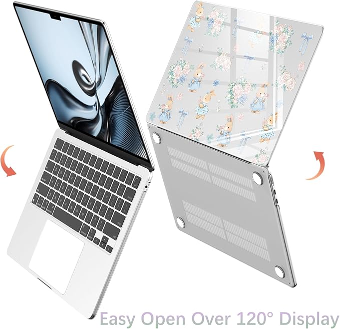 Compatible with MacBook Pro 14 inch Case M5 M4 M3 M2 M1 Pro/Max 2026-2021 A3427 A3426 A3434 A3112 A3185 A3401 A2918 A2992 A2779 A2442, Cute Bunny Bow Flower Hard Shell Clear Cover