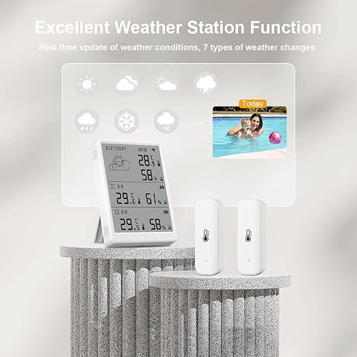SENCKIT WiFi Hygrometer Thermometer, Digital Indoor Temperature Humidity Monitor with 1 Base Station + 4 Sensors, Smart Remote Monitor with App Alerts, Data Storage & Export, Compatible with Alexa