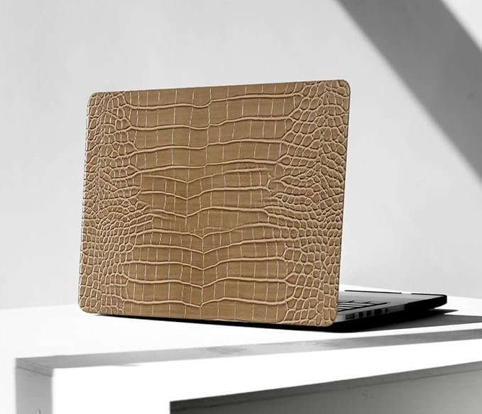 Compatible with Crocodile MacBook Air 13 inch Case 2021 2020 2019 2018 M1 A2337 A2179 A1932, Textured Elegant Luxury Aligator Skin Snakeskin PU Leather Hardshell Case & Keyboard Cover, Brown