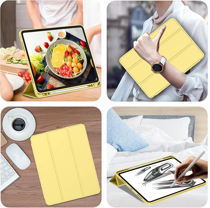 iMieet Case for iPad Pro 11 Inch (M5) 2025 /(M4) 2024 5th Gen, Trifold Stand Smart Cover with Pencil Holder and Soft TPU Back, Auto Wake/Sleep (Yellow)