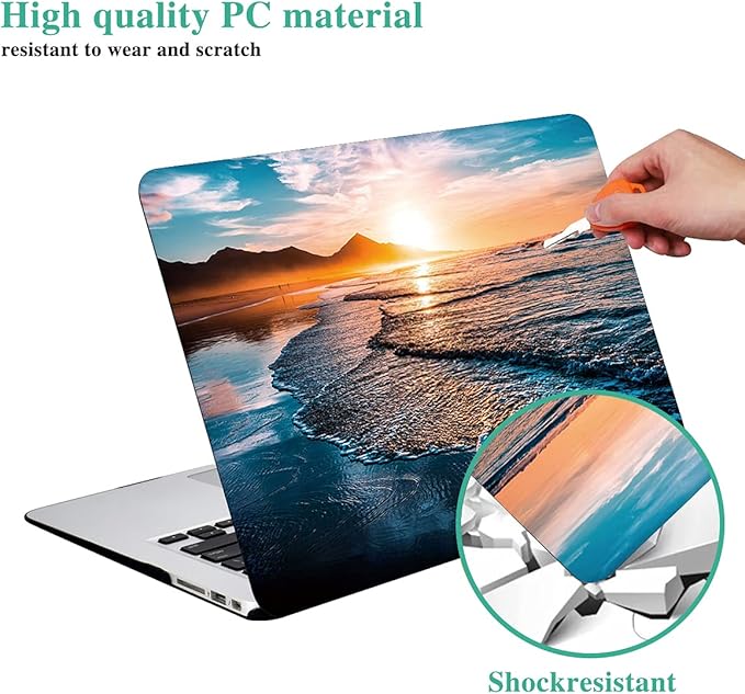 DTangLsm for MacBook Pro 13 inch Case 2022 2021 2020-2016 M2 M1 A2338 A2289 A2251 A2159 A1989 A1708 A1706, Ocean Plastic Hard Shell Laptop Cover for MacBook Pro 2020 Case + Keyboard Cover, Sunet Beach
