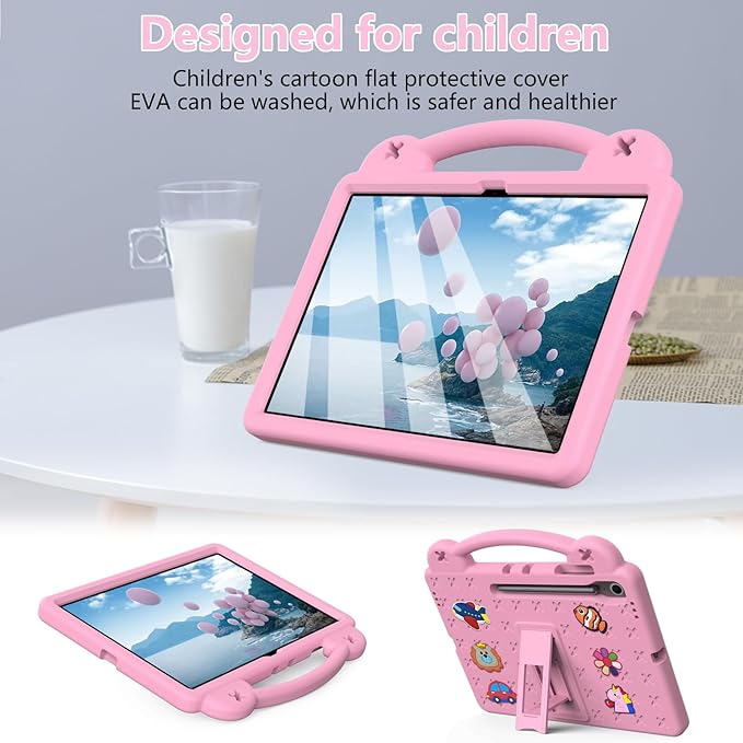 AKABEILA Compatible with Samsung Galaxy Tab A11 2025 Tablet Case, Kids Friendly Universal Lightweight Shockproof Protective Case with Shoulder Strap & Stand Handle Pink
