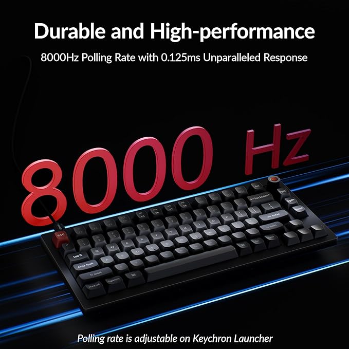 Keychron V1 8K Custom Mechanical Keyboard, 75% Wired Layout, Ultra-Low Latency 8000Hz, QMK Programmable, Hot-Swappable Red Switches, RGB, for Gamers and Typists, Compatible with Mac/Windows/Linux