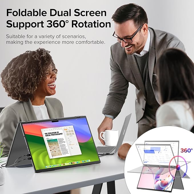 UPERFECT Delta 15.6" Dual Portable Monitor for Laptop Screen Extender 1080P HDR 360° Folding Stacked Triple Monitor with Stand for Laptop PC Phone Game Console (No Driver Needed)
