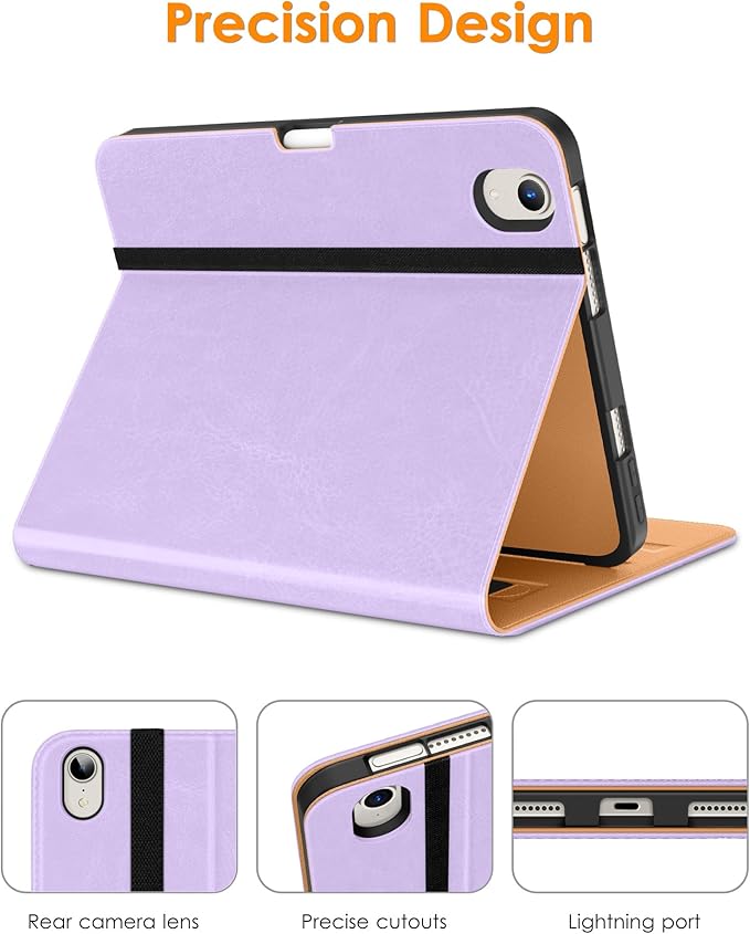 DTTO for iPad mini 7th (A17 Pro) 2024/iPad Mini 6th Generation Case 2021 8.3 Inch, Premium Leather Business Folio Stand Cover for Mini 7/6 with Pencil Holder-Multiple Viewing Angles, Lavender