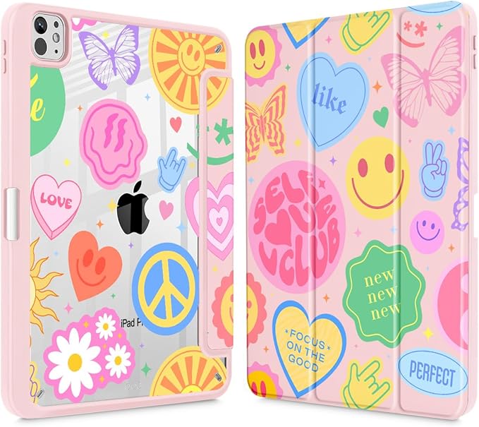 May Chen Case for iPad Pro 11-Inch M5/M4 2025/2024 (6th/5th Generation), Clear Transparent Print Back Shell Slim Stand Shockproof Tablet Cover, Auto Wake/Sleep, Smile Art