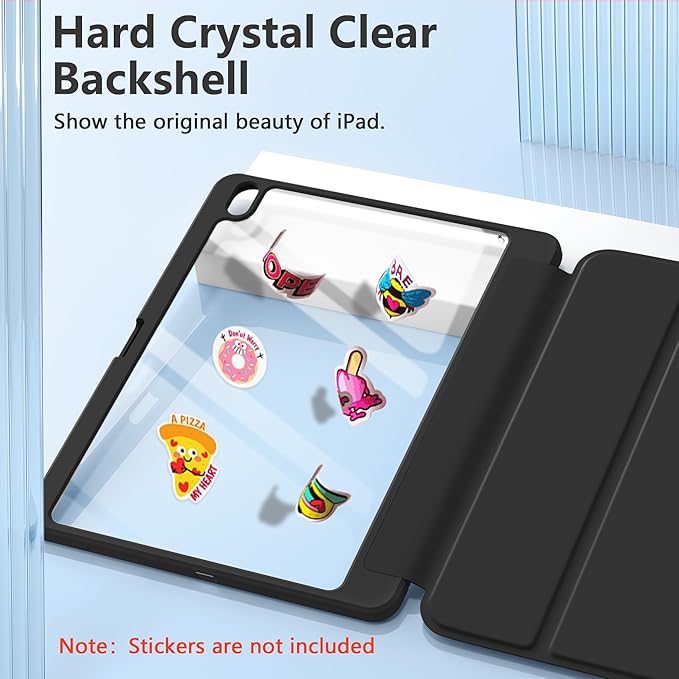 Wenlaty for iPad Air 13 Inch Case M4/M3/M2 (2026/2025/2024) with Pencil Holder, Slim Trifold Stand Protective Cover for iPad Air 13 Case with Clear Transparent Back, Auto Wake/Sleep -Black