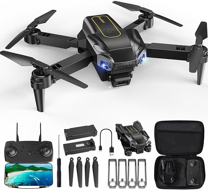 QIDUHUQI Drone with 1080P Camera, Christmas Mini Foldable Drone for Adults and Beginners, Headless Mode, Altitude Hold, One Key Start/Landing, 360° Flips, Speed Adjustment (Champagne Gold)