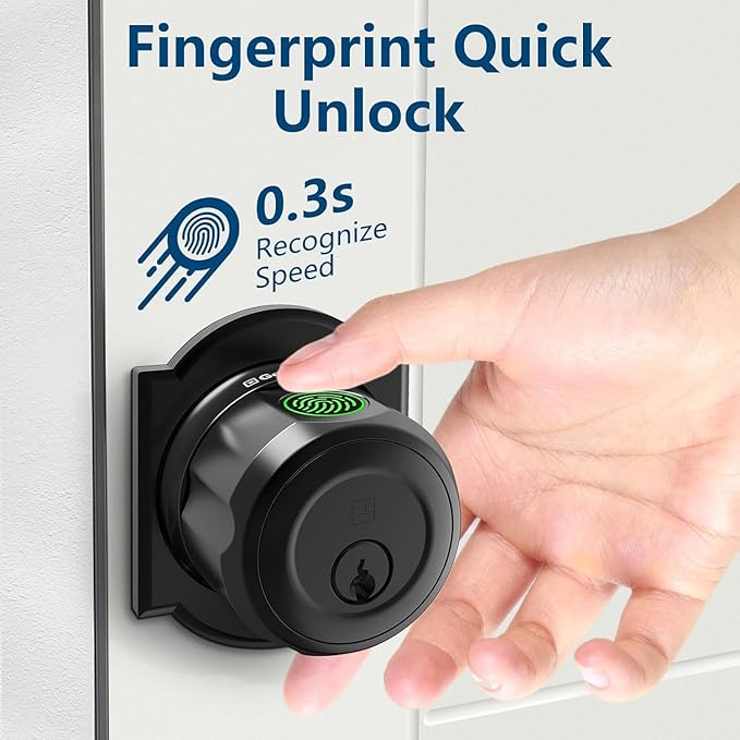 GeekTale Fingerprint Deadbolt, Fingerprint Door Knob, Smart Deadbolt Lock, Smart Door Lock, Twist to Lock&Unlock, Keyless Entry Door Lock with App, for Front Door, Garage, Easy Installation