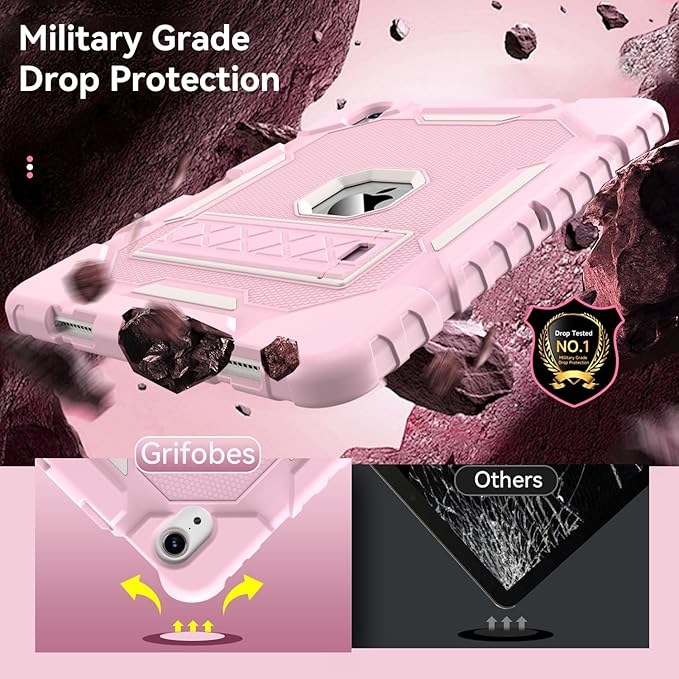 Grifobes Case for iPad Air 11-inch (M4/M3/M2) 2026/2025/2024, for iPad Air 5th/4th Generation 2022/2020 10.9", Heavy Duty Rugged Cover with Stand/Pencil Holder for i Pad Air 5 4 Gen(Pink)