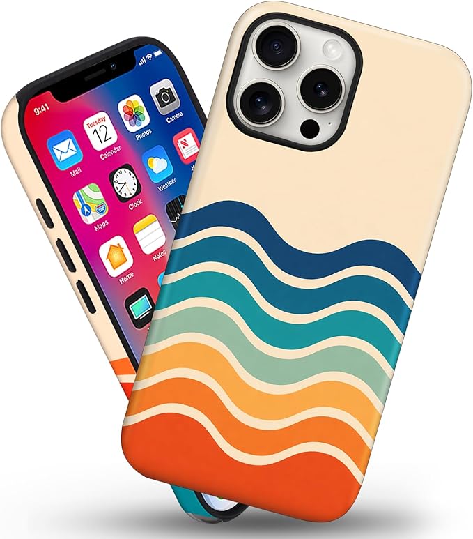 Magnetic for iPhone 13 Pro Case Cute Stripes Phone Case, Shockproof Slim TPU and Hard PC Protective Phone Cover Compatible with MagSafe Designed for Women Girls,Retro Wave