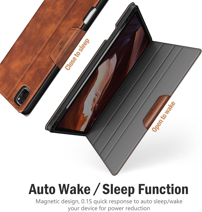 Antbox Case for iPad Pro 11 inch 4th Generation (2022)/3rd/2nd/1st Gen Vegan Leather with Pencil Holder Auto Sleep/Wake Function iPad Pro 11 Cover (Brown)